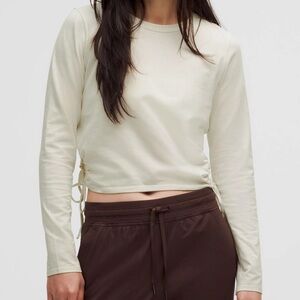 Lululemon Cinched Cut-Outs Cotton Long-Sleeve Shirt XS Ivory Cream Like New